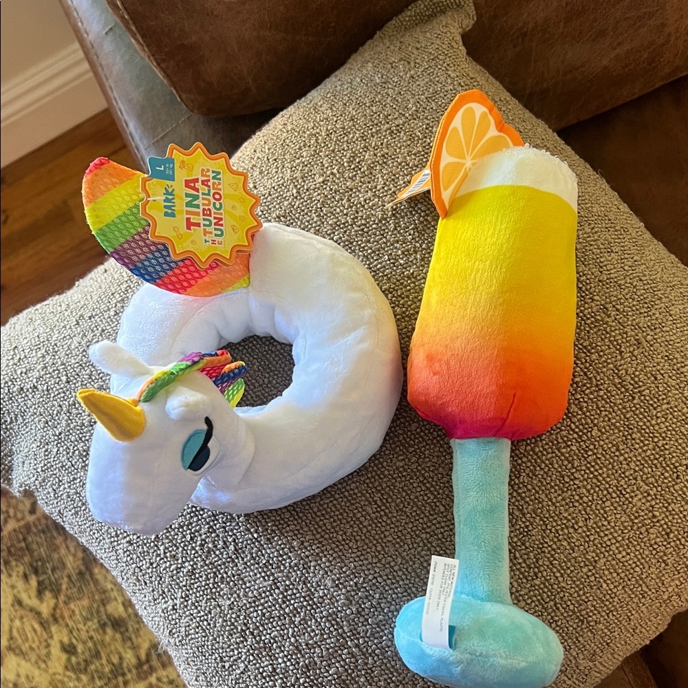 Rainbow Unicorn Plush Neck Pillow + Citrus Popsicle Plush Toy